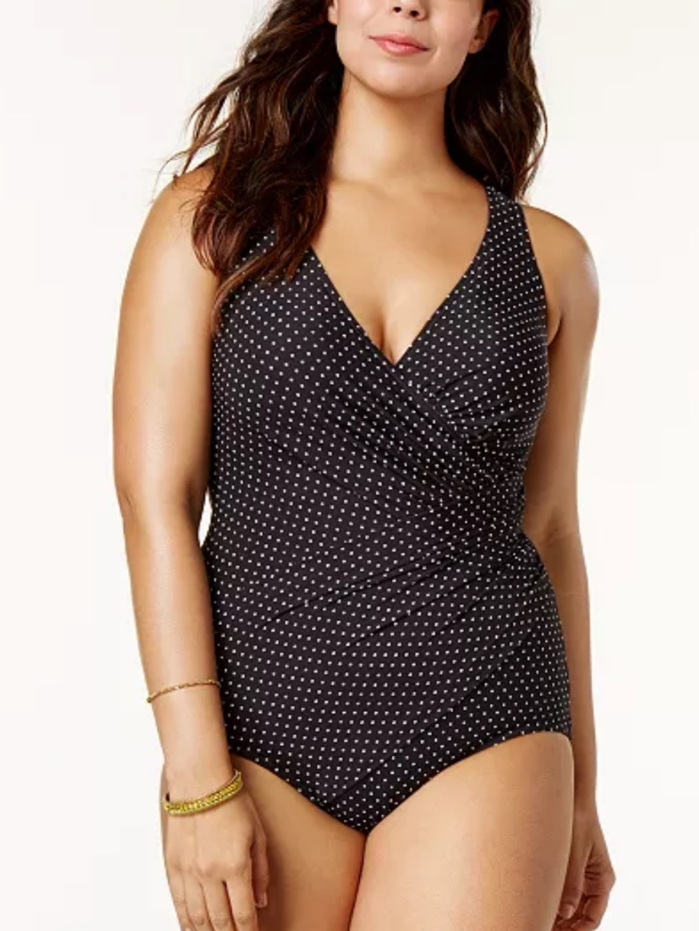 Miraclesuit Oceanus Black Polka Dot Wrap Front One-Piece Swimsuit 18W NWT